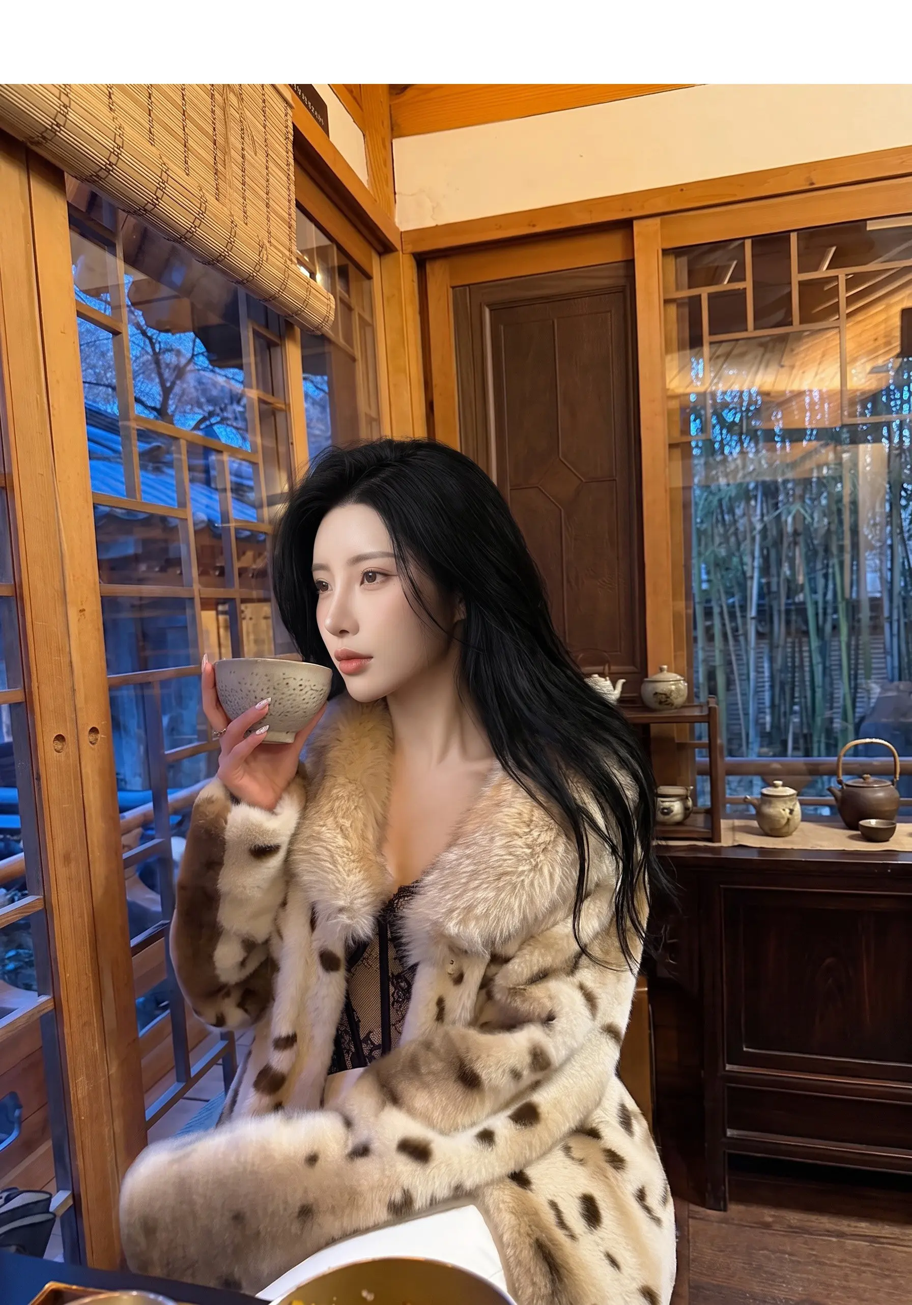Autumn Winter Women Lapel Collar Leopard Faux Mink Fur Coat Adjustable Rope Waist Long Sleeve Warm Jacket Outerwear