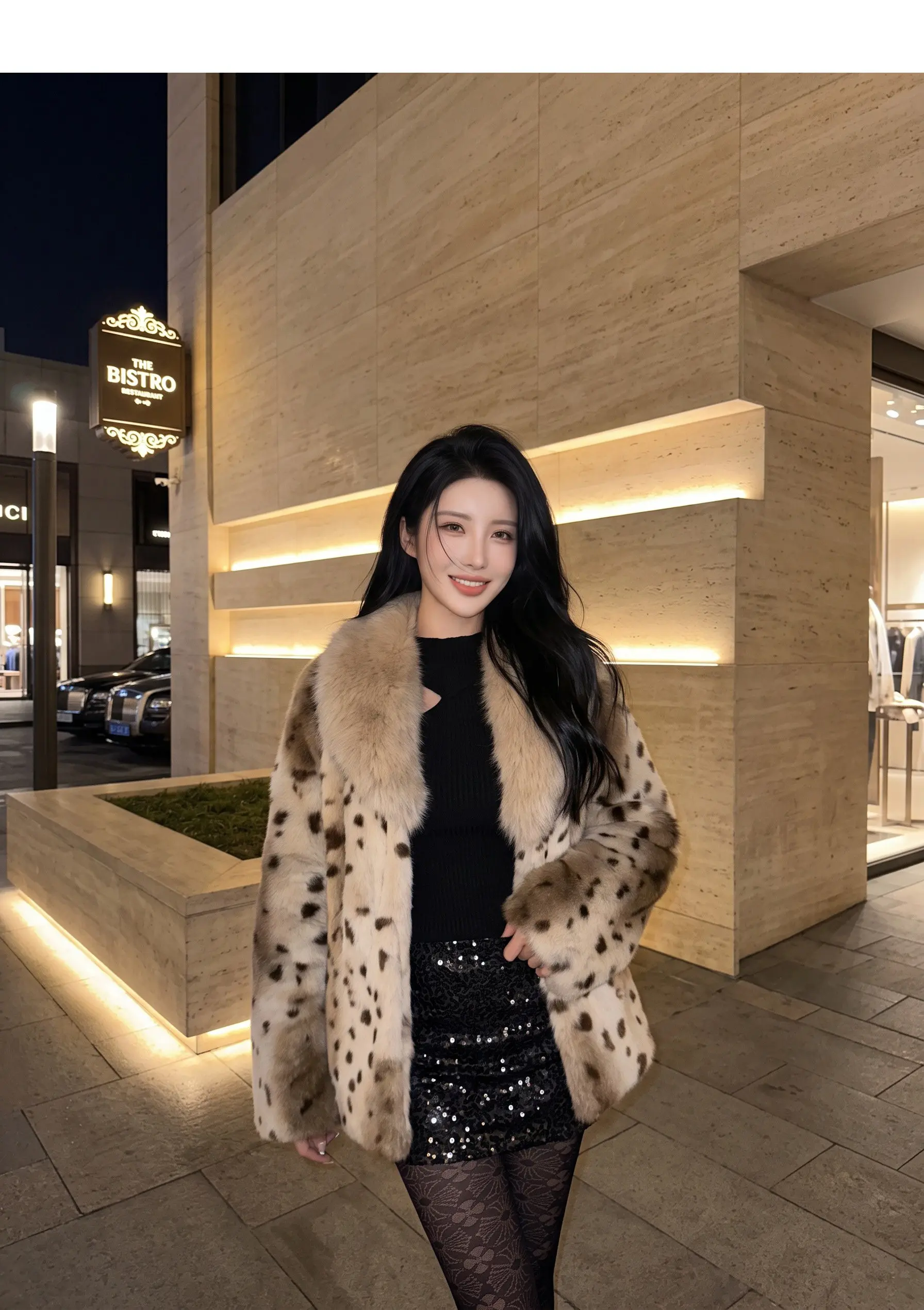 Autumn Winter Women Lapel Collar Leopard Faux Mink Fur Coat Adjustable Rope Waist Long Sleeve Warm Jacket Outerwear