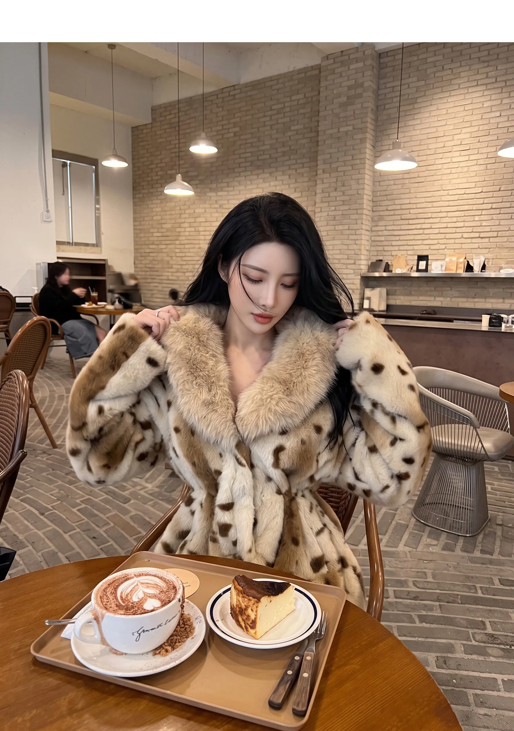 Autumn Winter Women Lapel Collar Leopard Faux Mink Fur Coat Adjustable Rope Waist Long Sleeve Warm Jacket Outerwear