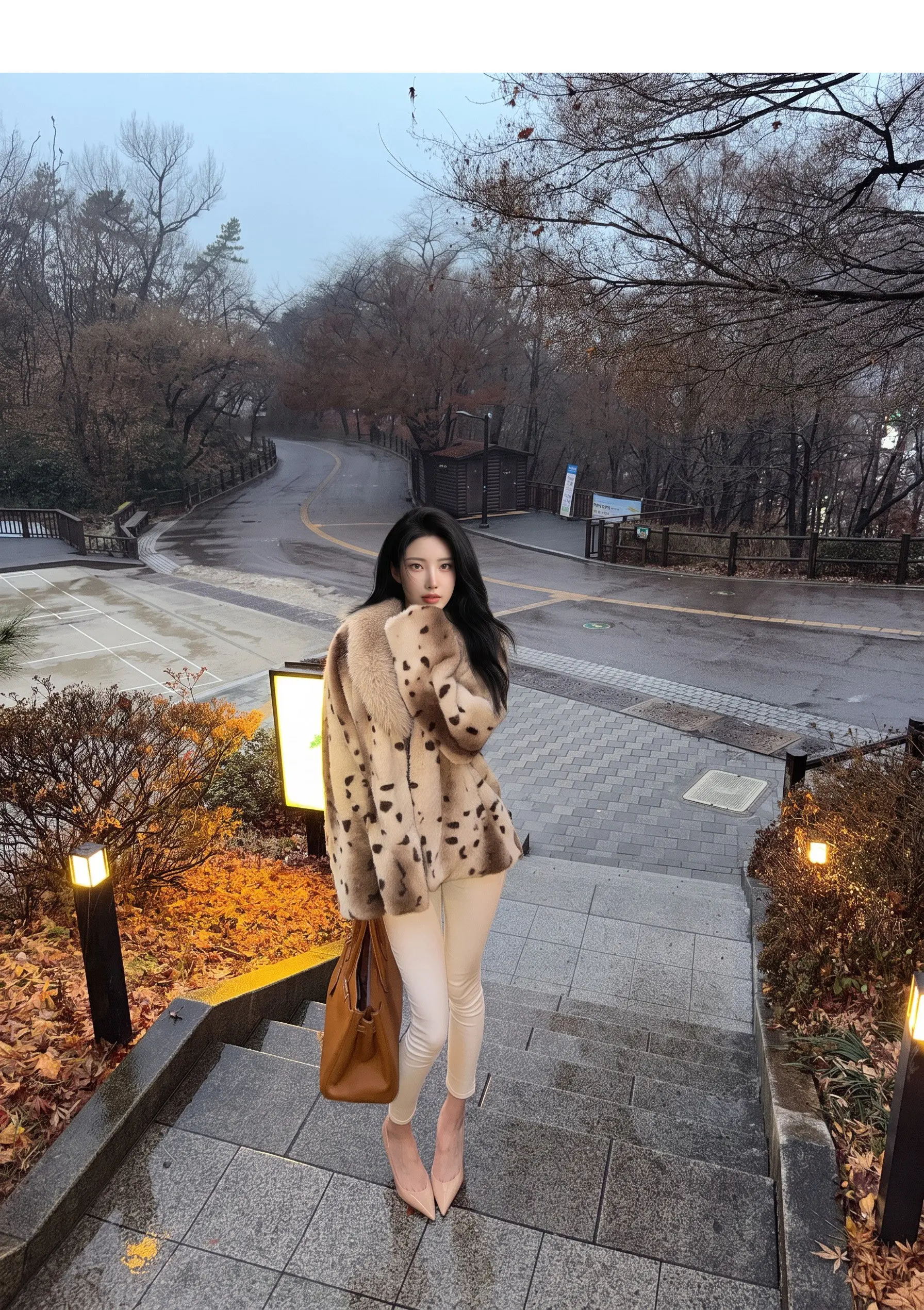 Autumn Winter Women Lapel Collar Leopard Faux Mink Fur Coat Adjustable Rope Waist Long Sleeve Warm Jacket Outerwear