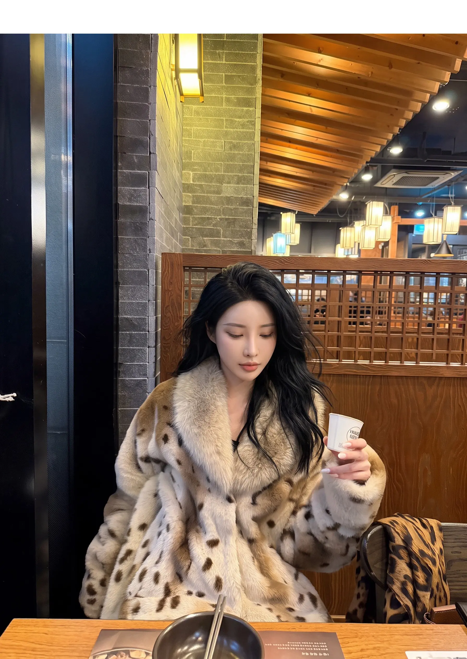 Autumn Winter Women Lapel Collar Leopard Faux Mink Fur Coat Adjustable Rope Waist Long Sleeve Warm Jacket Outerwear