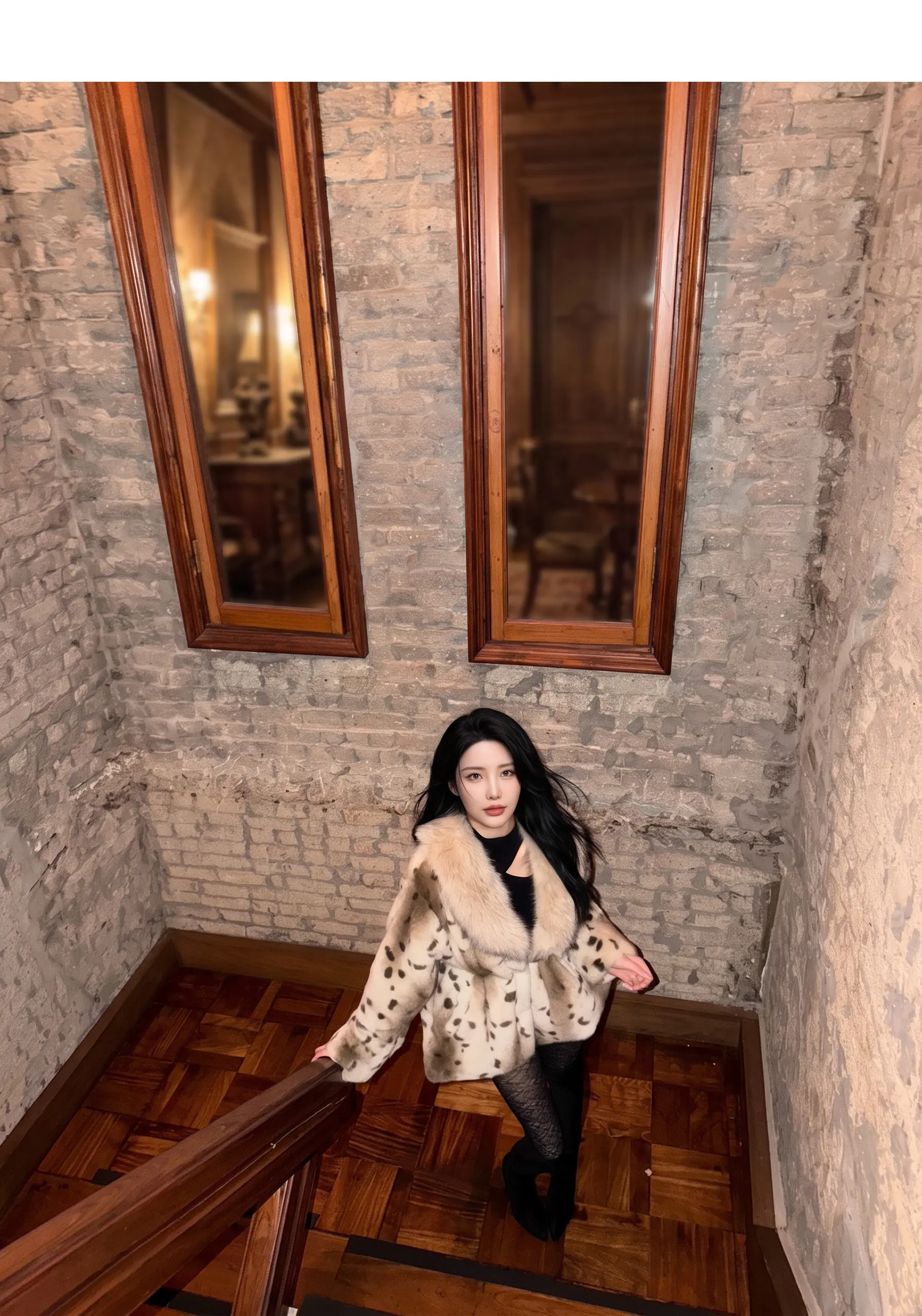 Autumn Winter Women Lapel Collar Leopard Faux Mink Fur Coat Adjustable Rope Waist Long Sleeve Warm Jacket Outerwear