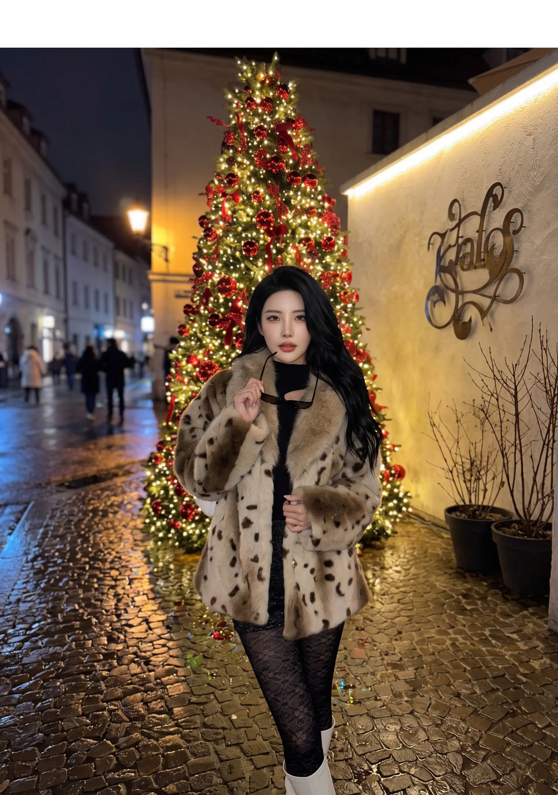 Autumn Winter Women Lapel Collar Leopard Faux Mink Fur Coat Adjustable Rope Waist Long Sleeve Warm Jacket Outerwear