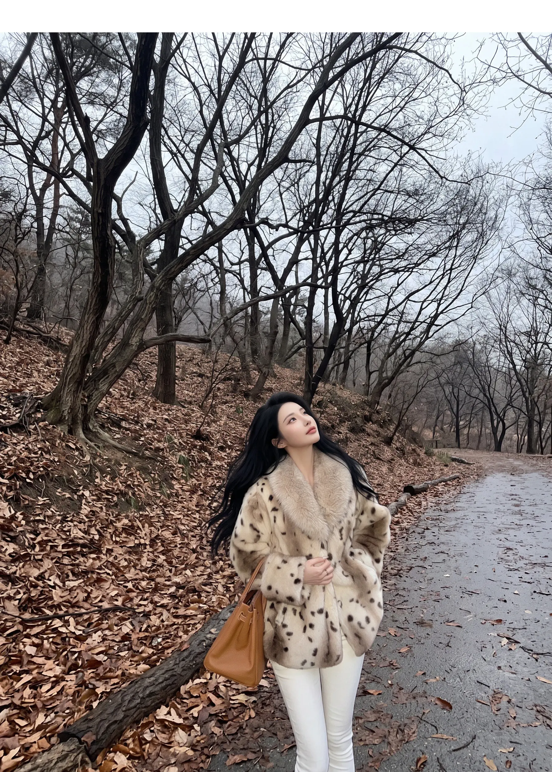 Autumn Winter Women Lapel Collar Leopard Faux Mink Fur Coat Adjustable Rope Waist Long Sleeve Warm Jacket Outerwear