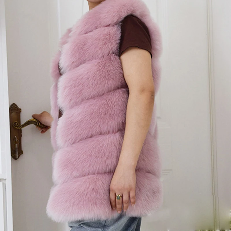 HJQJLJLS 2022 Winter Women Long Faux Fur Vest Gilet Female Sleeveless Fluffy Faux Fur Coat Jacket Fuzzy Coat Elegant Outerwear