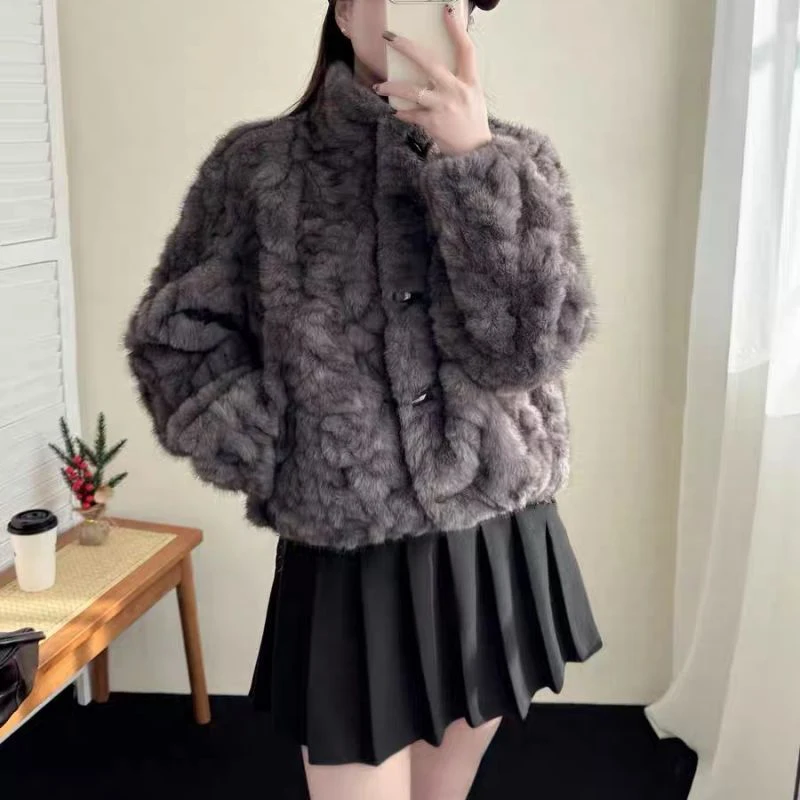 Luxury Women Faux Shearling Jacket Toggle Buttons Stand Collar Coat Fluffy Fleece Winter Warm Retro Preppy Outerwear Top