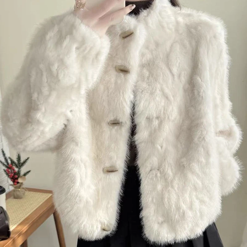 Luxury Women Faux Shearling Jacket Toggle Buttons Stand Collar Coat Fluffy Fleece Winter Warm Retro Preppy Outerwear Top
