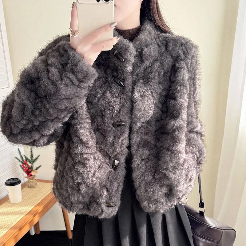 Luxury Women Faux Shearling Jacket Toggle Buttons Stand Collar Coat Fluffy Fleece Winter Warm Retro Preppy Outerwear Top
