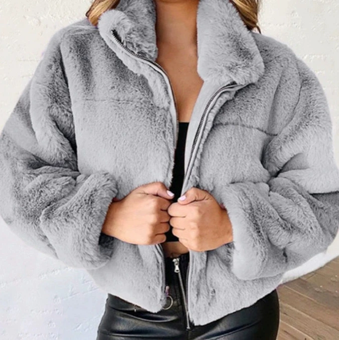New Faux Rabbit Fur Coat for Women,Zipper Jacket,Turn-down Collar Outwear,Thick,Autumn and Winter,2026
