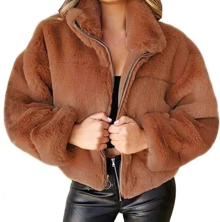 New Faux Rabbit Fur Coat for Women,Zipper Jacket,Turn-down Collar Outwear,Thick,Autumn and Winter,2026