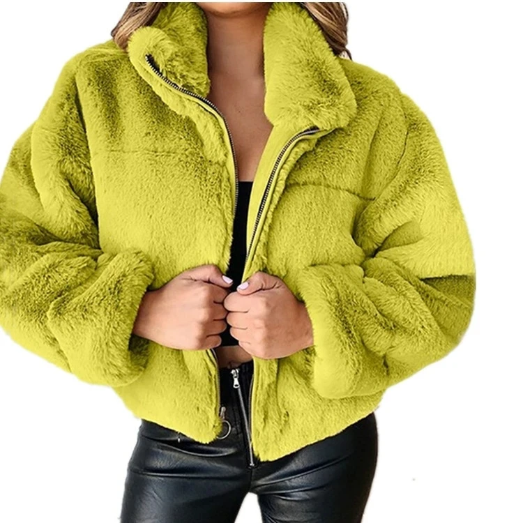 New Faux Rabbit Fur Coat for Women,Zipper Jacket,Turn-down Collar Outwear,Thick,Autumn and Winter,2026