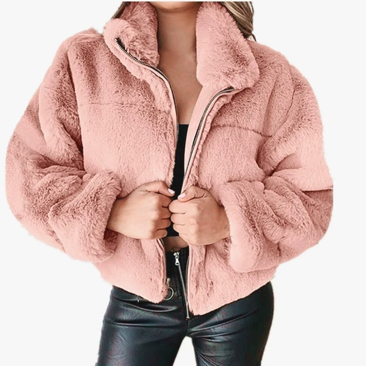 New Faux Rabbit Fur Coat for Women,Zipper Jacket,Turn-down Collar Outwear,Thick,Autumn and Winter,2026