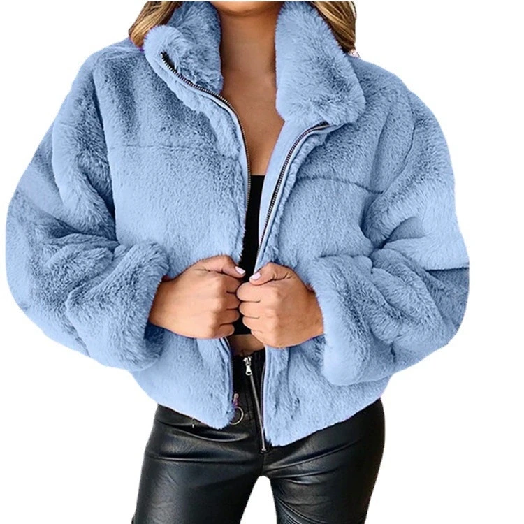 New Faux Rabbit Fur Coat for Women,Zipper Jacket,Turn-down Collar Outwear,Thick,Autumn and Winter,2026