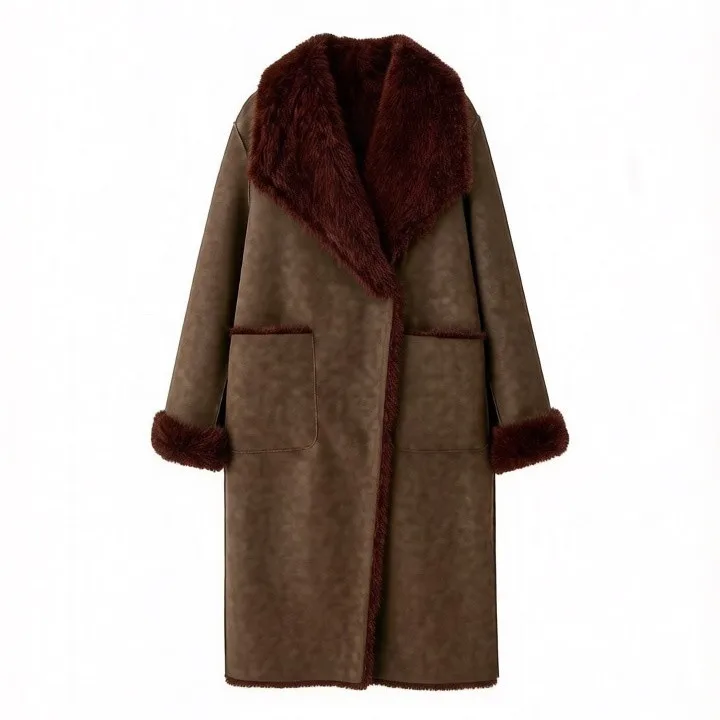 Women's Double-Sided Faux Fur Coat European And American Style Long Jacket for Autumn Winter New Fashion Item