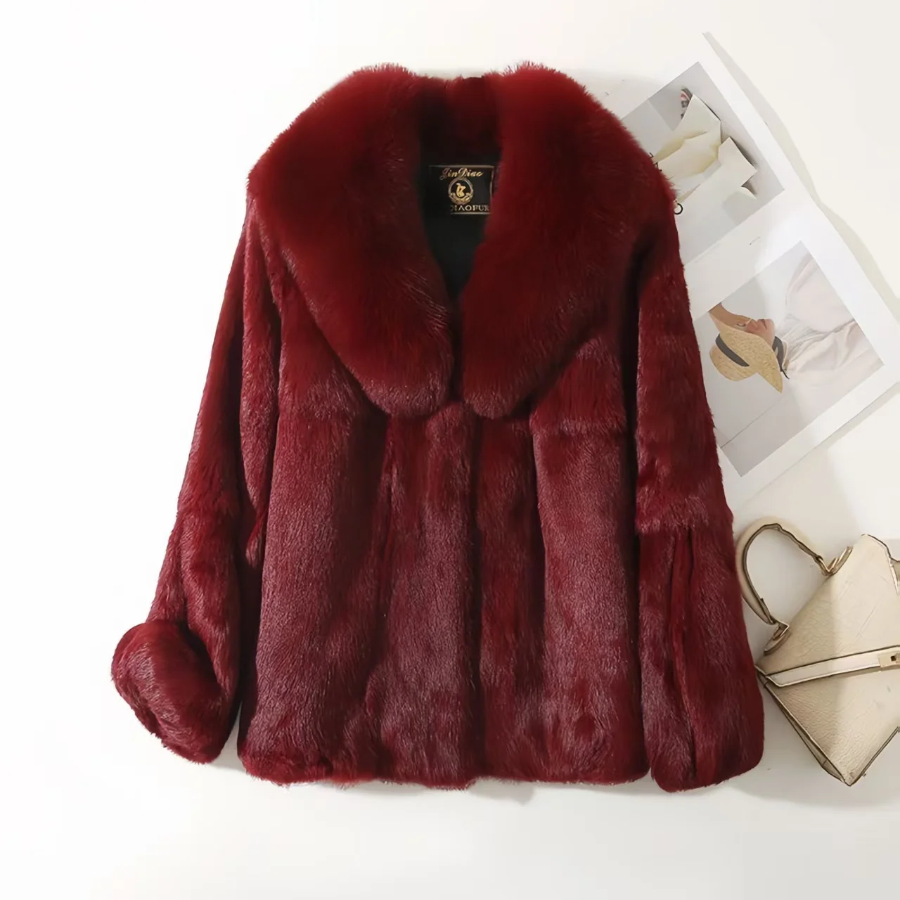Real Rex Rabbit Fur Coat for Women, Autumn Winter Short Jacket Thick Warm New Fox Fur Collar Elegant Female Warm Outerwear