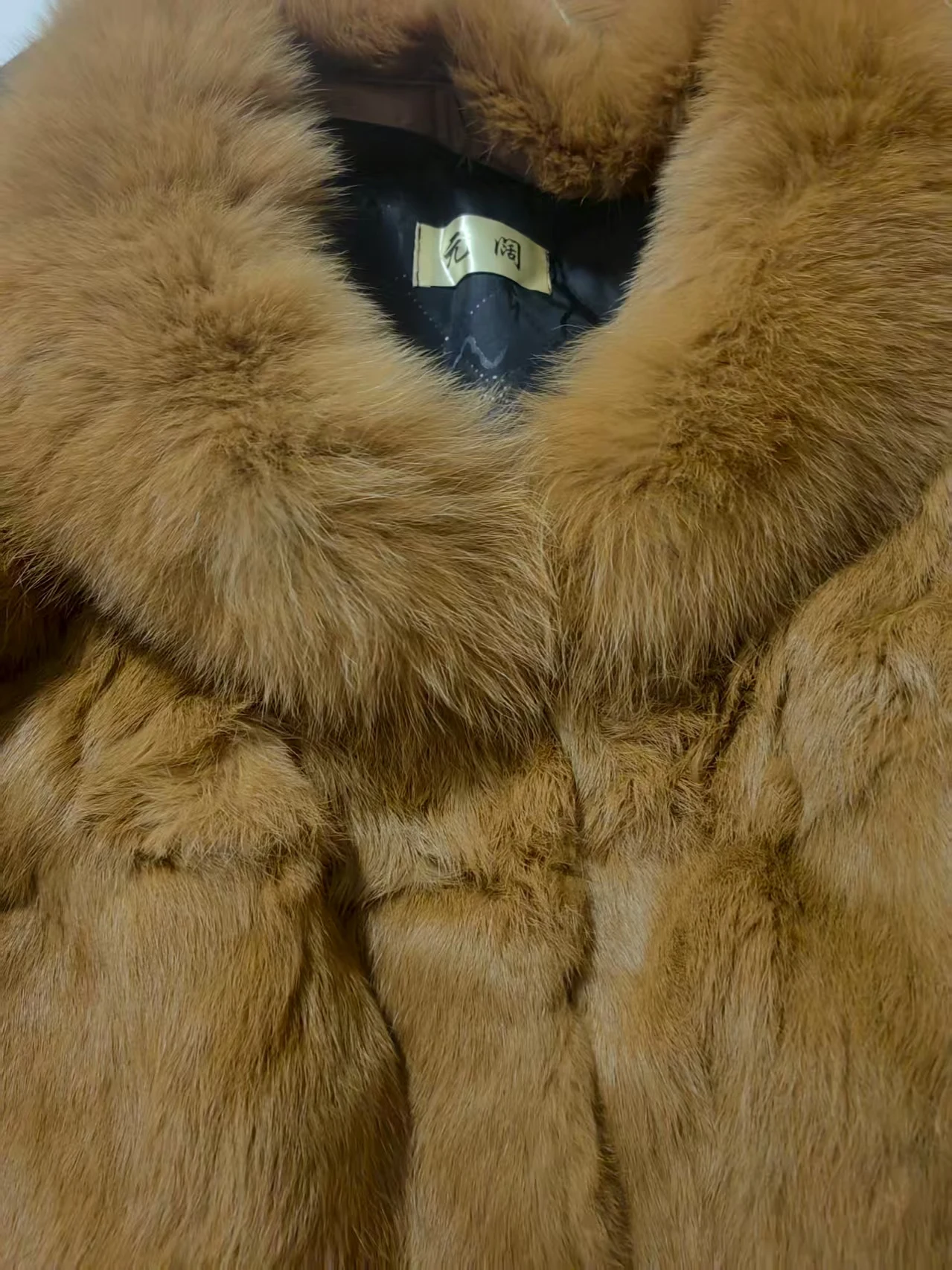 Real Rex Rabbit Fur Coat for Women, Autumn Winter Short Jacket Thick Warm New Fox Fur Collar Elegant Female Warm Outerwear