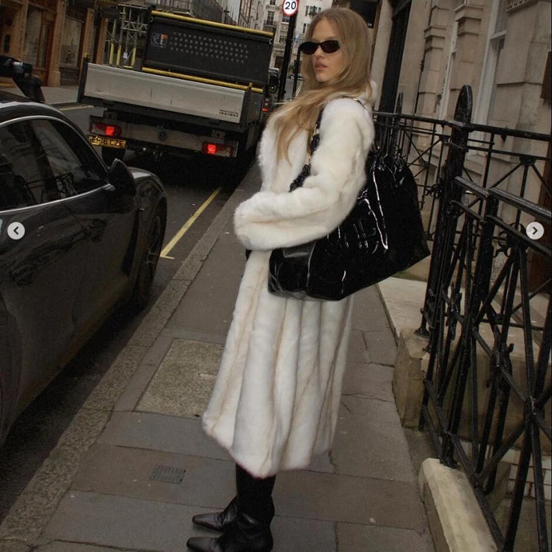 Neo Mint 2024 Winter High Quality Long Faux Mink Fur Coat Women High Street Furry Fur Jacket Luxury Brand Outerwear Overcoat