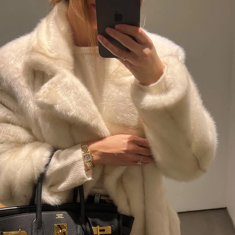 Neo Mint 2024 Winter High Quality Long Faux Mink Fur Coat Women High Street Furry Fur Jacket Luxury Brand Outerwear Overcoat