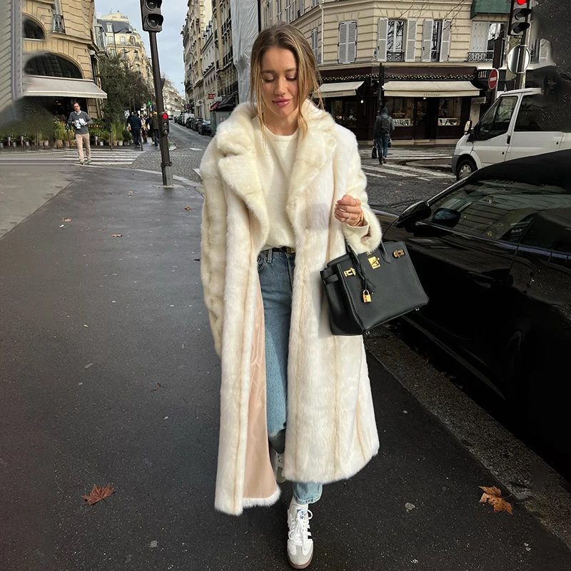 Neo Mint 2024 Winter High Quality Long Faux Mink Fur Coat Women High Street Furry Fur Jacket Luxury Brand Outerwear Overcoat