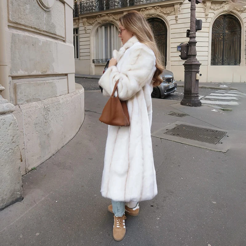 Neo Mint 2024 Winter High Quality Long Faux Mink Fur Coat Women High Street Furry Fur Jacket Luxury Brand Outerwear Overcoat