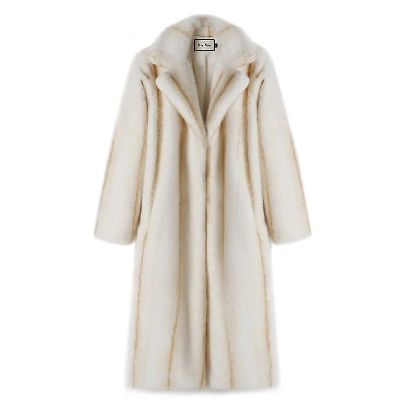 Neo Mint 2024 Winter High Quality Long Faux Mink Fur Coat Women High Street Furry Fur Jacket Luxury Brand Outerwear Overcoat