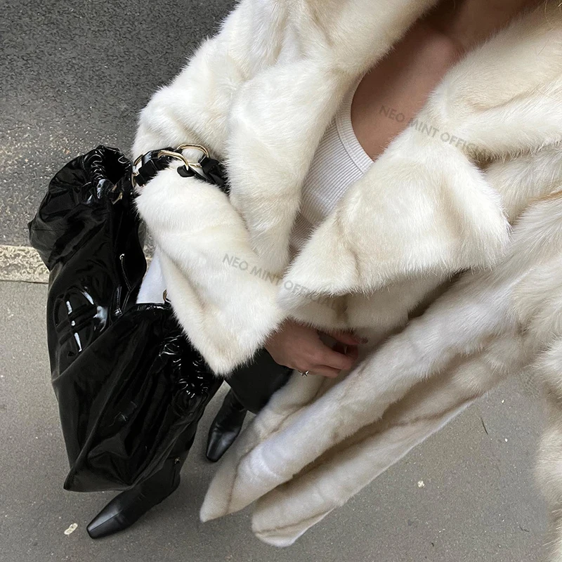 Neo Mint 2024 Winter High Quality Long Faux Mink Fur Coat Women High Street Furry Fur Jacket Luxury Brand Outerwear Overcoat