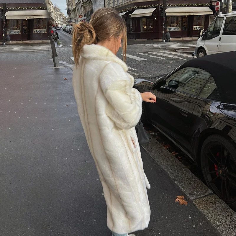 Neo Mint 2024 Winter High Quality Long Faux Mink Fur Coat Women High Street Furry Fur Jacket Luxury Brand Outerwear Overcoat