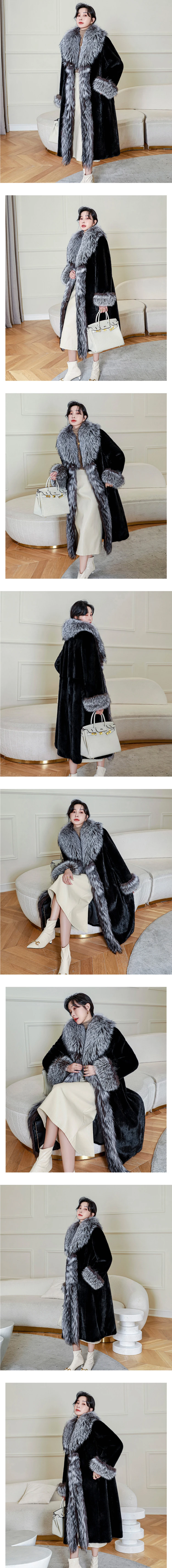 New women's warm fur coat winter leisure mink long coat loose windbreaker fox fur collar jacket