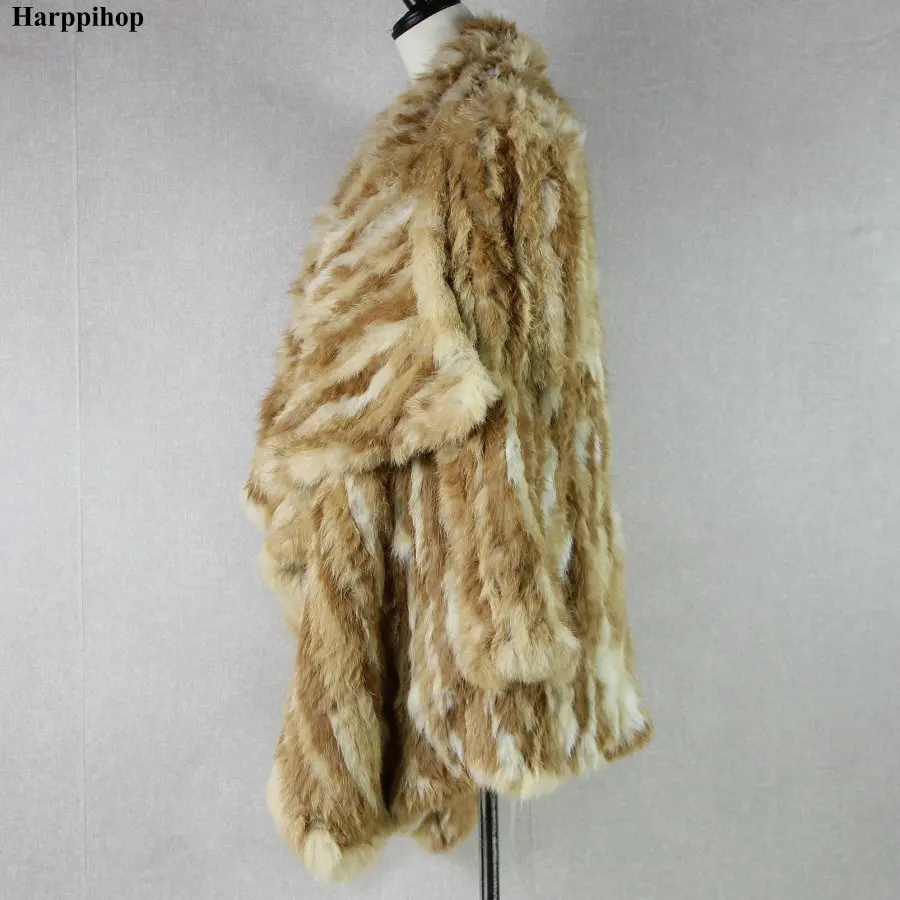 Women Fur Coats Colorful Real Rabbit Fur Coat Female Luxury Natural Knitted Rabbit Fur Winter Jacket 2019 New Fur Overcoat