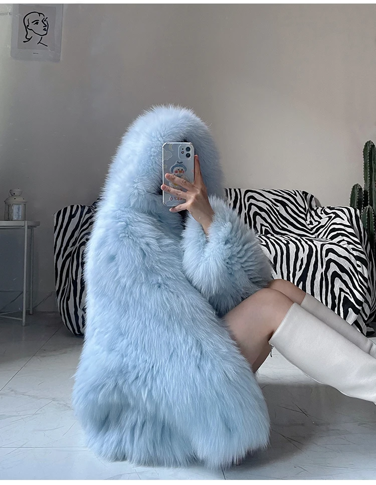 Lautaro Winter Shaggy Hairy Thick Warm Soft Colored Faux Fur Jacket Women with Hood Bat Sleeved Loose Casual Designer Clothes