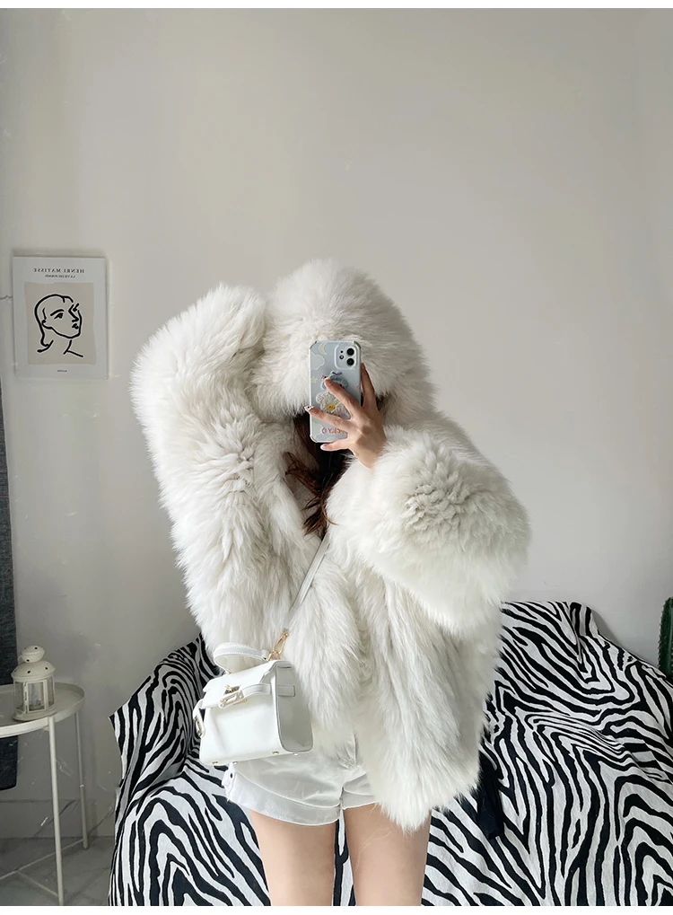 Lautaro Winter Shaggy Hairy Thick Warm Soft Colored Faux Fur Jacket Women with Hood Bat Sleeved Loose Casual Designer Clothes