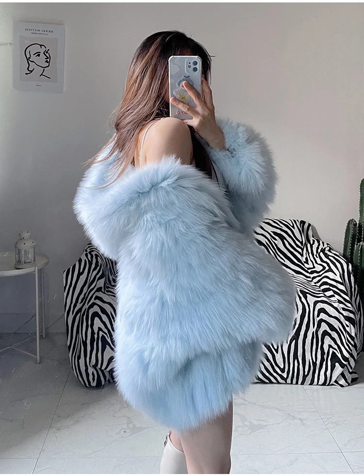 Lautaro Winter Shaggy Hairy Thick Warm Soft Colored Faux Fur Jacket Women with Hood Bat Sleeved Loose Casual Designer Clothes
