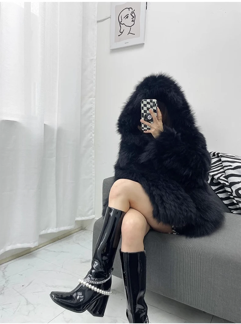 Lautaro Winter Shaggy Hairy Thick Warm Soft Colored Faux Fur Jacket Women with Hood Bat Sleeved Loose Casual Designer Clothes