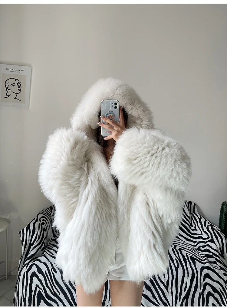 Lautaro Winter Shaggy Hairy Thick Warm Soft Colored Faux Fur Jacket Women with Hood Bat Sleeved Loose Casual Designer Clothes
