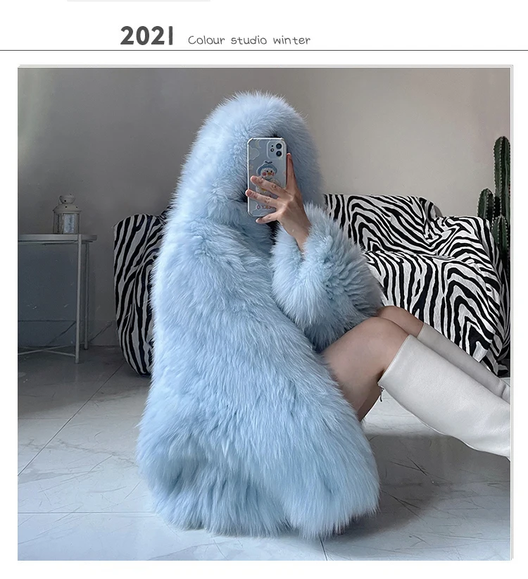 Lautaro Winter Shaggy Hairy Thick Warm Soft Colored Faux Fur Jacket Women with Hood Bat Sleeved Loose Casual Designer Clothes