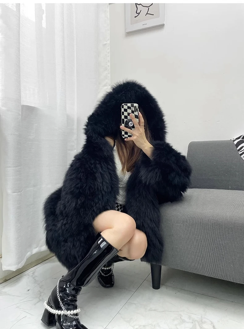 Lautaro Winter Shaggy Hairy Thick Warm Soft Colored Faux Fur Jacket Women with Hood Bat Sleeved Loose Casual Designer Clothes