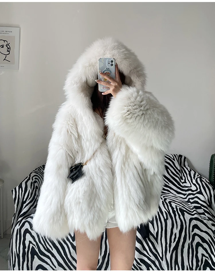 Lautaro Winter Shaggy Hairy Thick Warm Soft Colored Faux Fur Jacket Women with Hood Bat Sleeved Loose Casual Designer Clothes