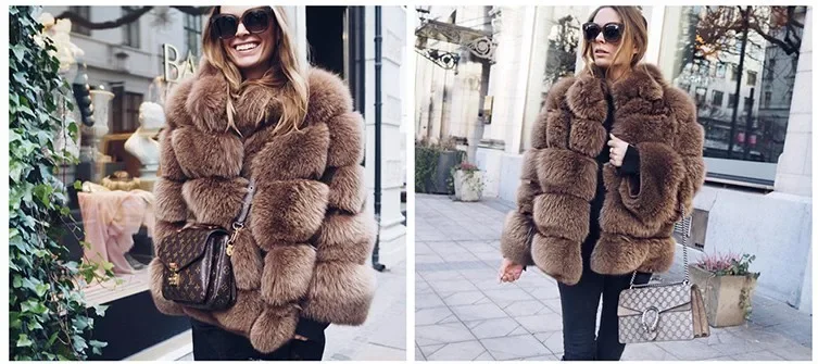 Women Faux Fur Fox Coats Short Coat Jackets Elegant Autumn Winter Jacket Furry Outerwear Elegant Splice Thick Warm Coffe Coats
