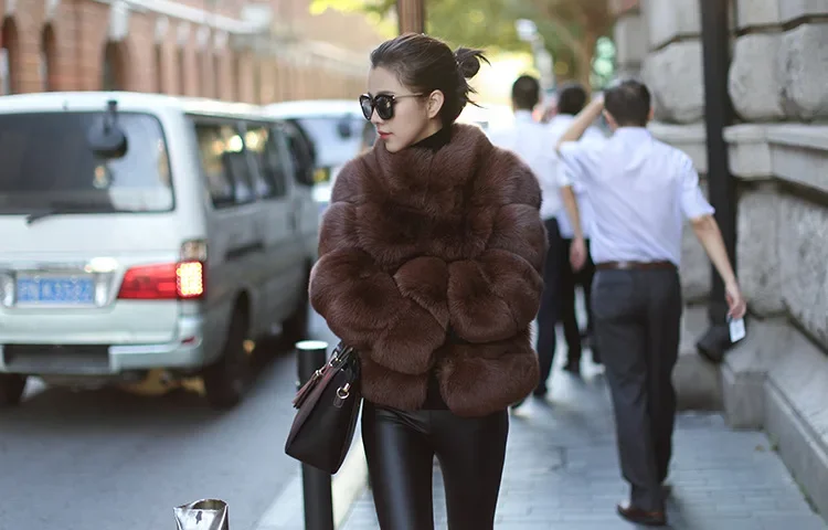 Women Faux Fur Fox Coats Short Coat Jackets Elegant Autumn Winter Jacket Furry Outerwear Elegant Splice Thick Warm Coffe Coats