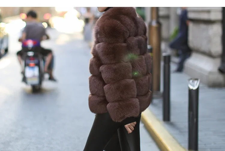 Women Faux Fur Fox Coats Short Coat Jackets Elegant Autumn Winter Jacket Furry Outerwear Elegant Splice Thick Warm Coffe Coats