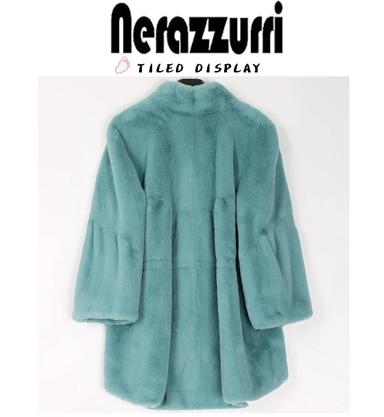 Nerazzurri Fluffy Loose Warm Soft White Faux Fur Coat with Flare Sleeve Furry Jacket 2022 Fashion Autumn Winter Women Clothes