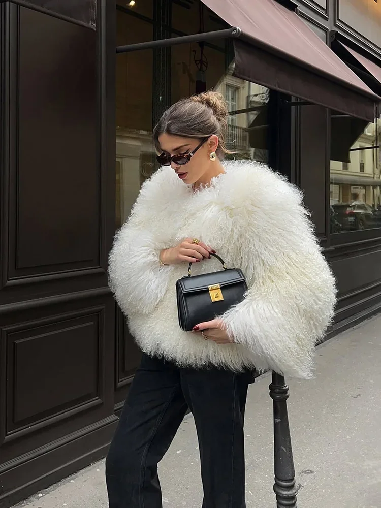 Tossy Female Fluffy Faux Fox Fur Jacket Overcoat Winter Loose Luxury Long Sleeve High Waist Patchwork Coat Women's Outwear 2025