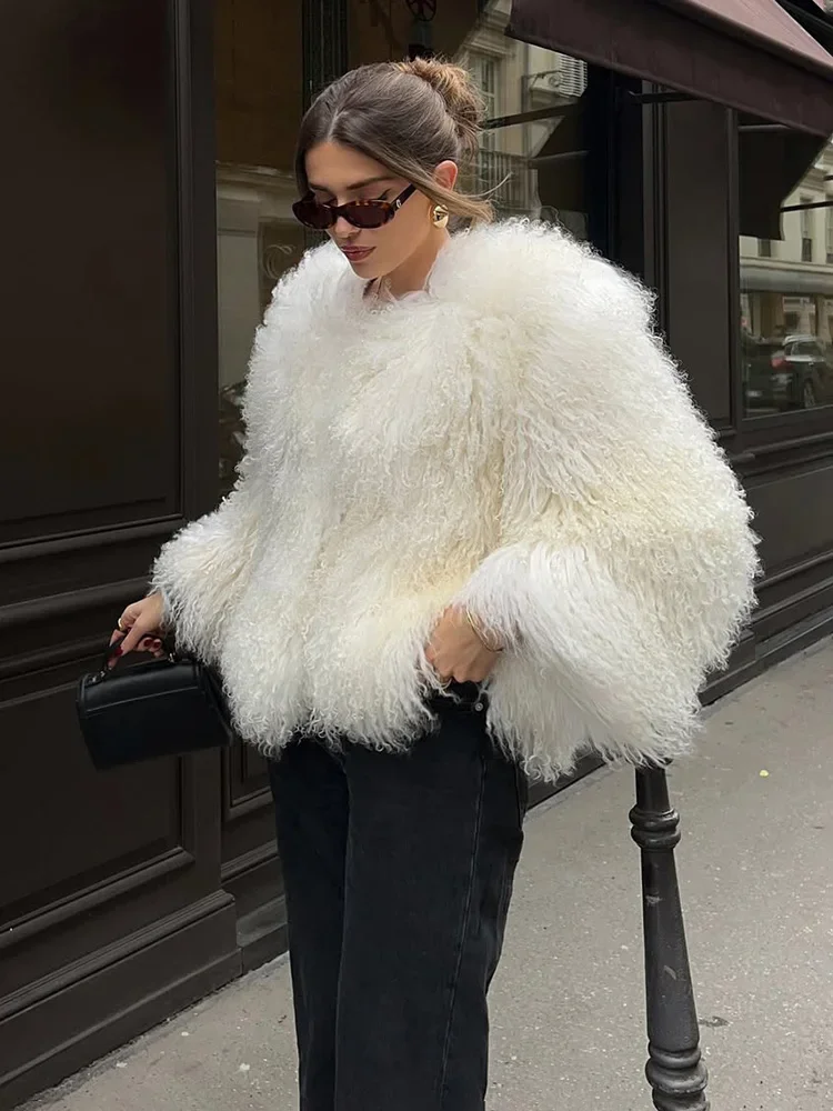 Tossy Female Fluffy Faux Fox Fur Jacket Overcoat Winter Loose Luxury Long Sleeve High Waist Patchwork Coat Women's Outwear 2025
