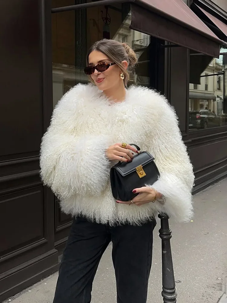 Tossy Female Fluffy Faux Fox Fur Jacket Overcoat Winter Loose Luxury Long Sleeve High Waist Patchwork Coat Women's Outwear 2025