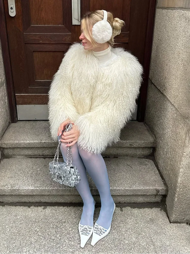 Tossy Female Fluffy Faux Fox Fur Jacket Overcoat Winter Loose Luxury Long Sleeve High Waist Patchwork Coat Women's Outwear 2025