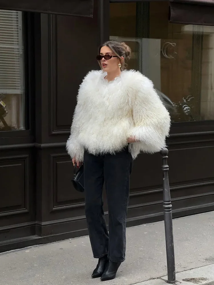 Tossy Female Fluffy Faux Fox Fur Jacket Overcoat Winter Loose Luxury Long Sleeve High Waist Patchwork Coat Women's Outwear 2025
