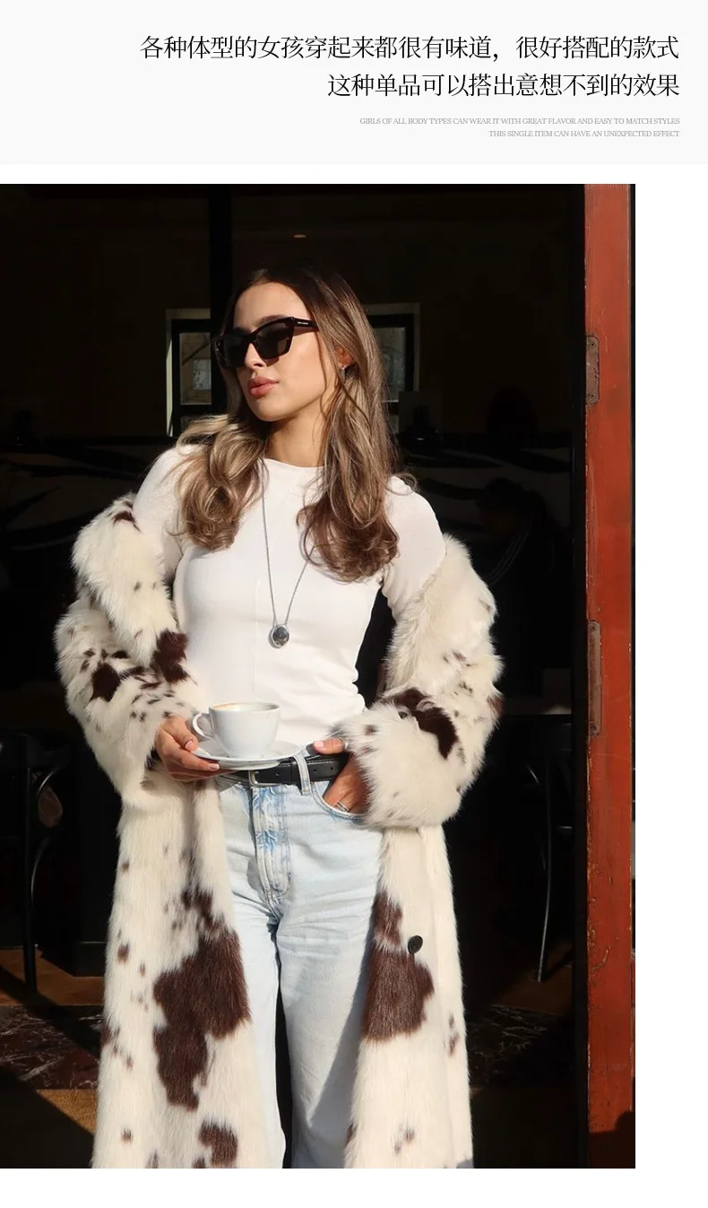 Autumn Winter New Fashion Women's Turn-down Collar Long Sleeve Color-coded Casual Trendy Daily Luxury Faux Fur Coats Female Tops