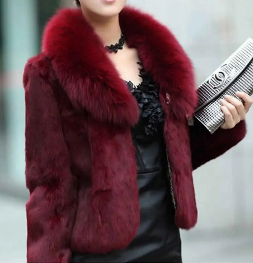 Women Imitation Fur Coats Tops Fashion Slim Fur Outwear Ladies Short Soft Fox Fur Collar Rabbit Fur Coat Overcoats Autumn Jacket
