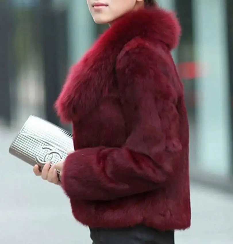 Women Imitation Fur Coats Tops Fashion Slim Fur Outwear Ladies Short Soft Fox Fur Collar Rabbit Fur Coat Overcoats Autumn Jacket