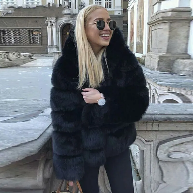 Women Faux Rabbit Fur Coats Hooded Fur Jackets Solid Long Sleeves Open Stitch Thick Warm Fur Loose Fit Casual 2025 Autumn Winter